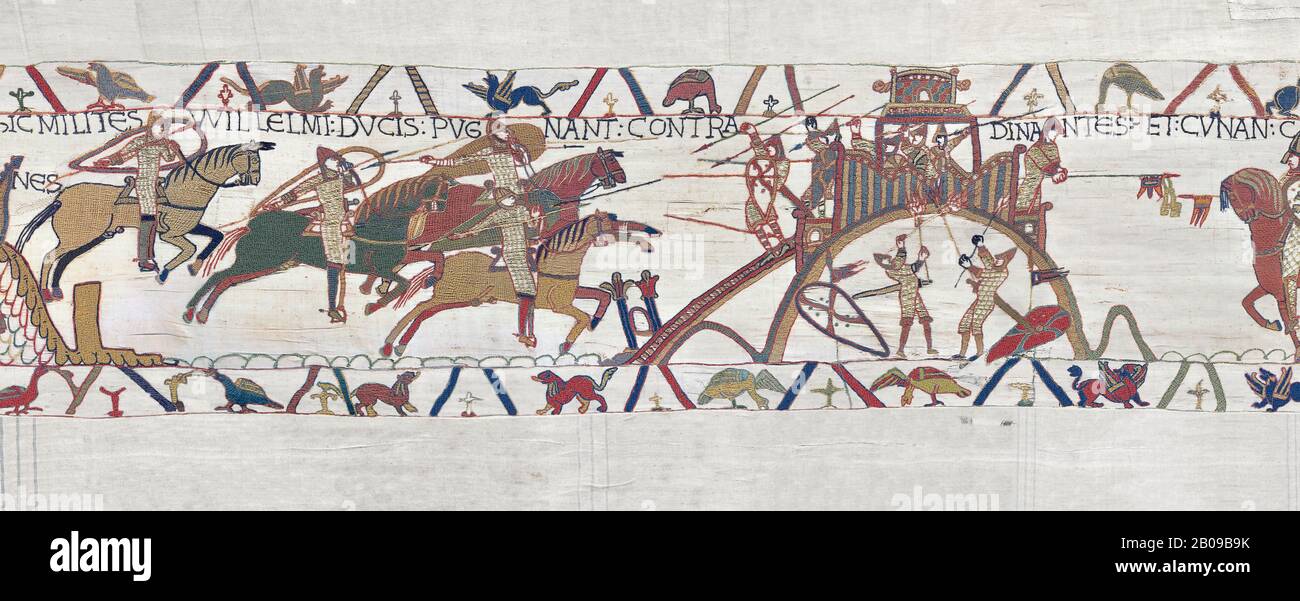Bayeux Tapestry scene 19 :  Duke Willam and his army attack Dinan in Britany. BYX19 Stock Photo