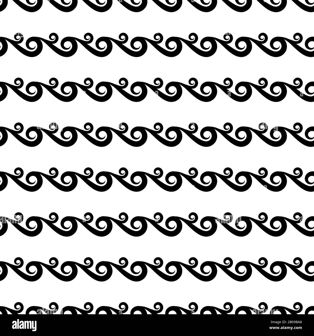 Vector waves seamless pattern in black and white. Wallpaper line wave texture illustration Stock Vector