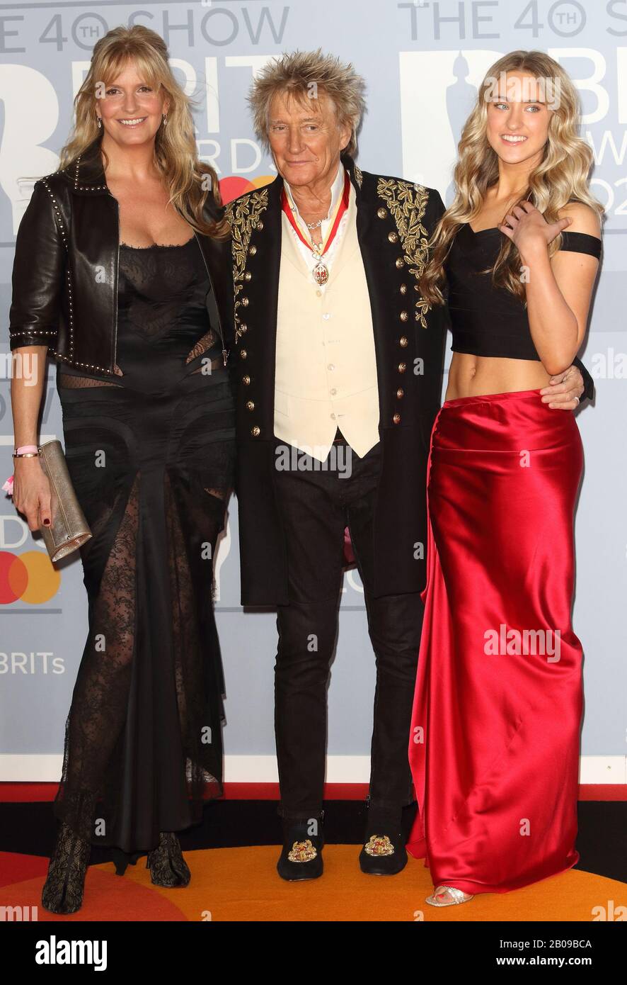 Penny Lancaster, Rod Stewart and Ruby Stewart attend the 40th Brit