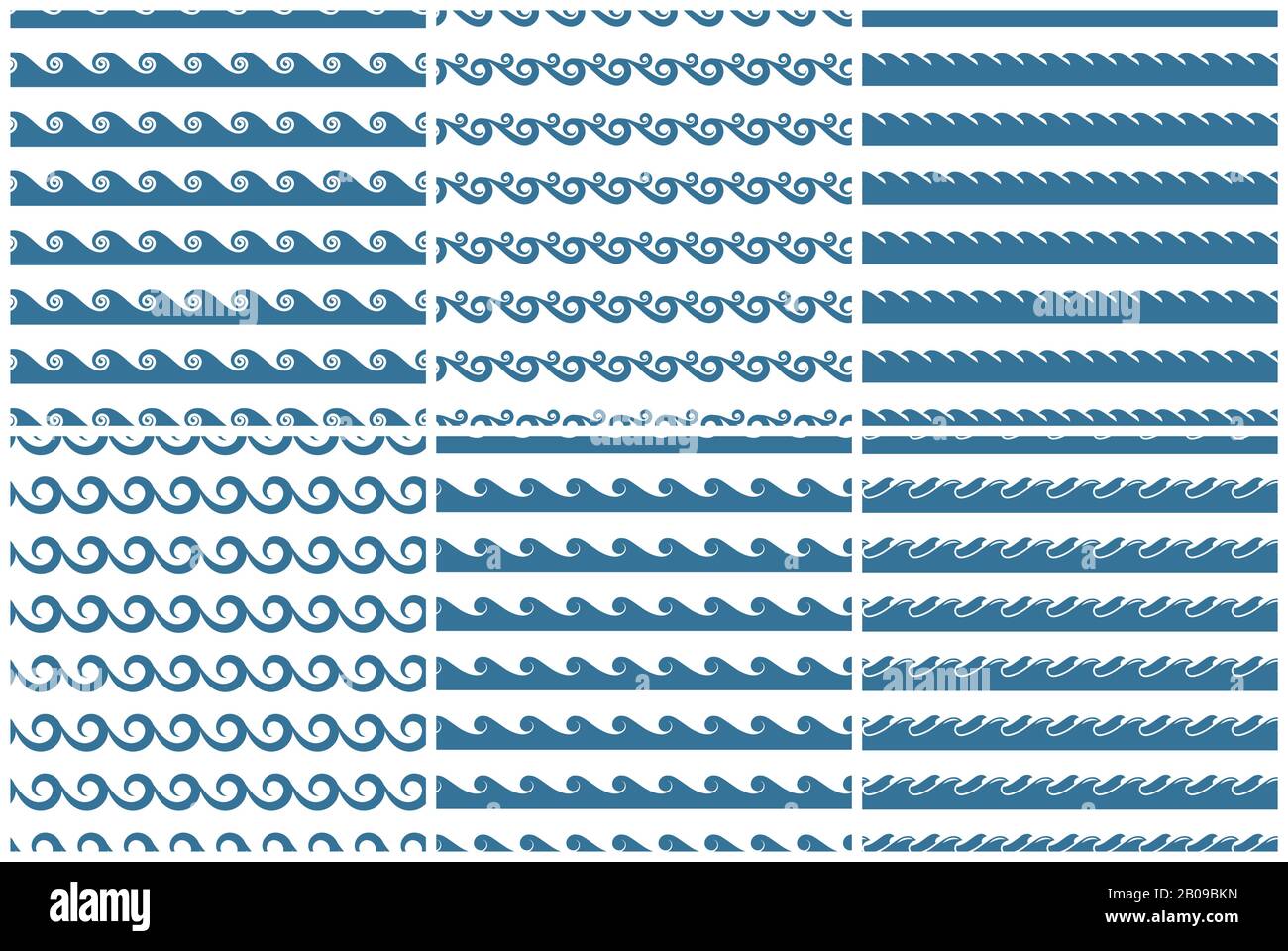 Set of vector blue waves seamless patterns. Set of wallpaper abstract ...