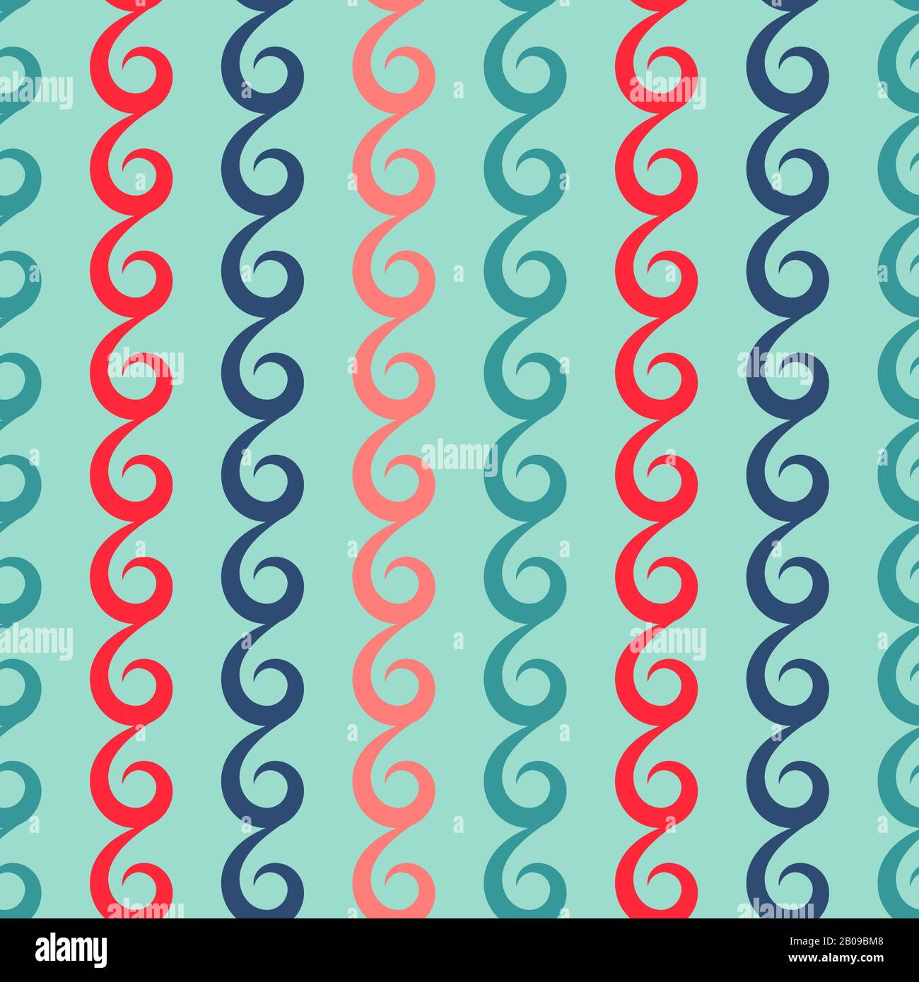 Vector swirls seamless pattern in retro colors. Abstract wallpaper decoration illustration Stock Vector