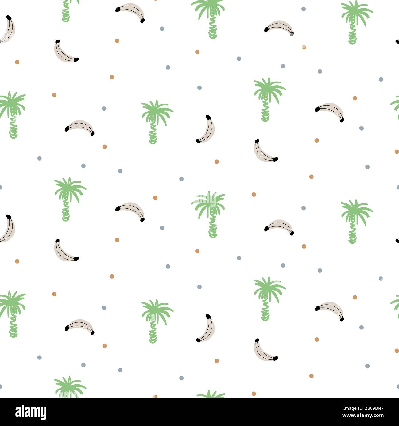 Tropic palm trees and banana pattern background. Seamless exotic print wrap vector design. Stock Vector