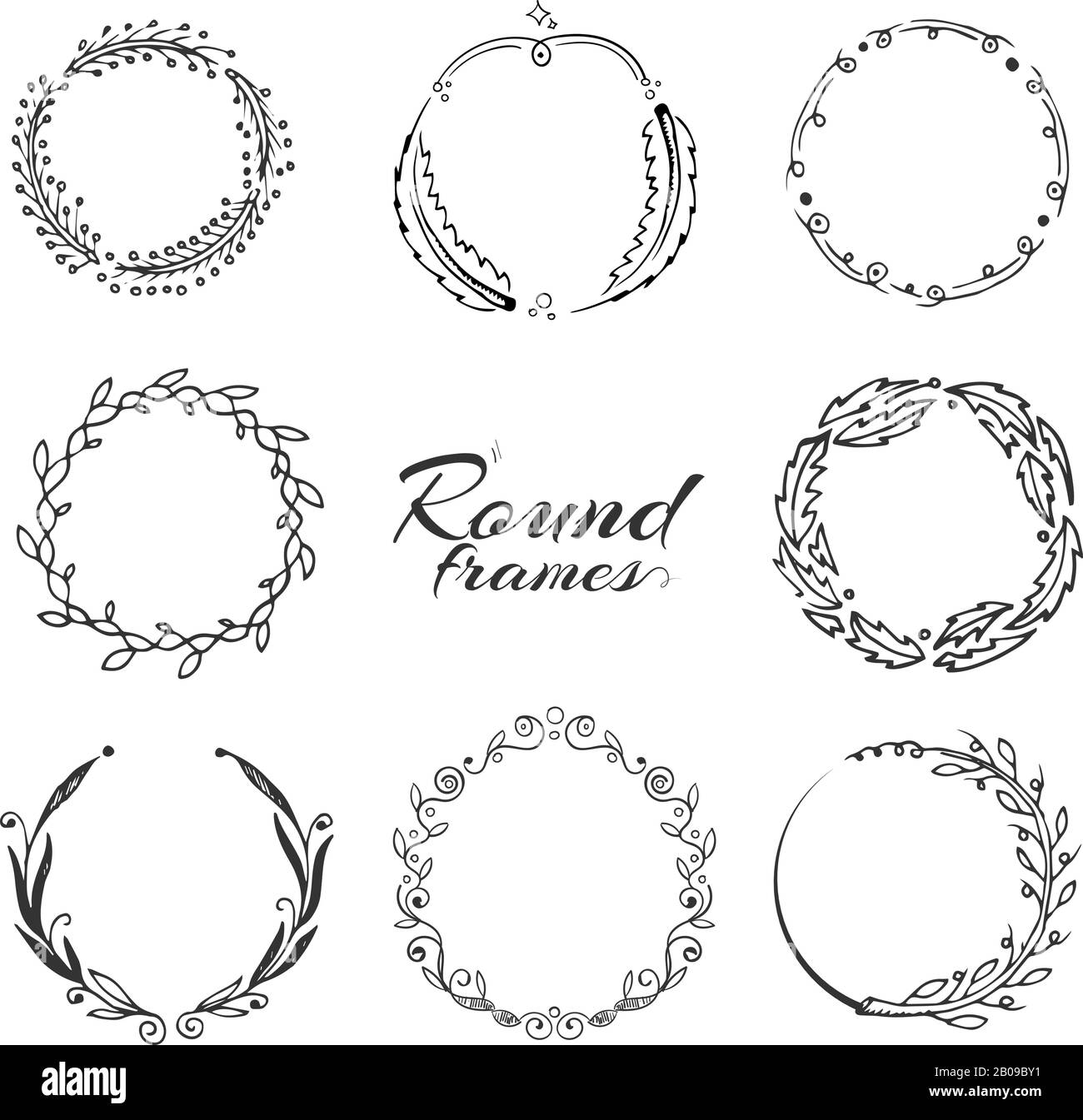 Branch with leaves, laurel wreath, floral circle frames for decoration.  hand drawn vector collection. Frame of floral wreath, collection of laurel  wreath with leaf illustration Stock Vector Image & Art - Alamy