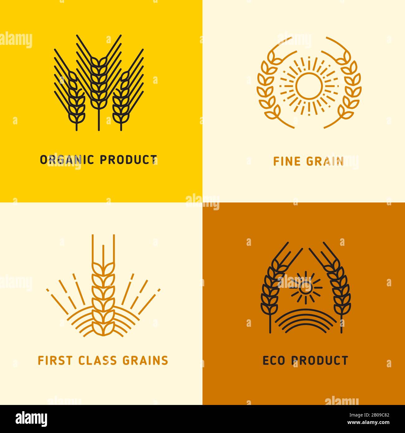 Harvesting vector logos with wheat grains. Logo with fine grain first class illustration Stock Vector