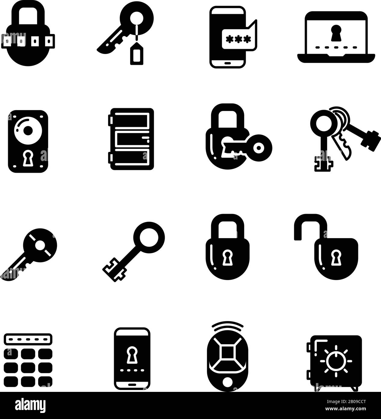 Key and lock, web access security, safe internet vector icons. Protection and lock, security and safety interner illustration Stock Vector