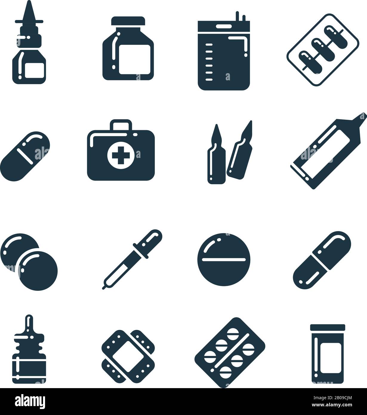 Medication pharmacology pills, tablets, medicine bottles vector icons. Medical drugs bottle and capsule, illustration of pharmacy drug Stock Vector