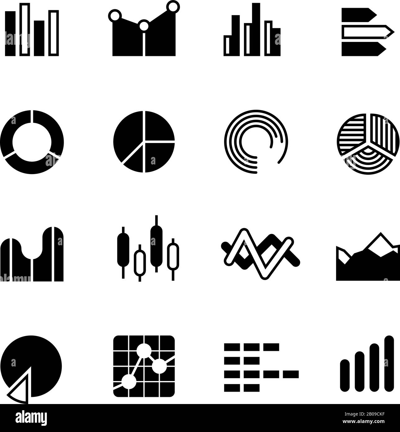 Graphic, graph, stats data bar, infographic charts, analyze diagram vector icons. Infographic statistic data, analysis infographic black silhouette illustration Stock Vector