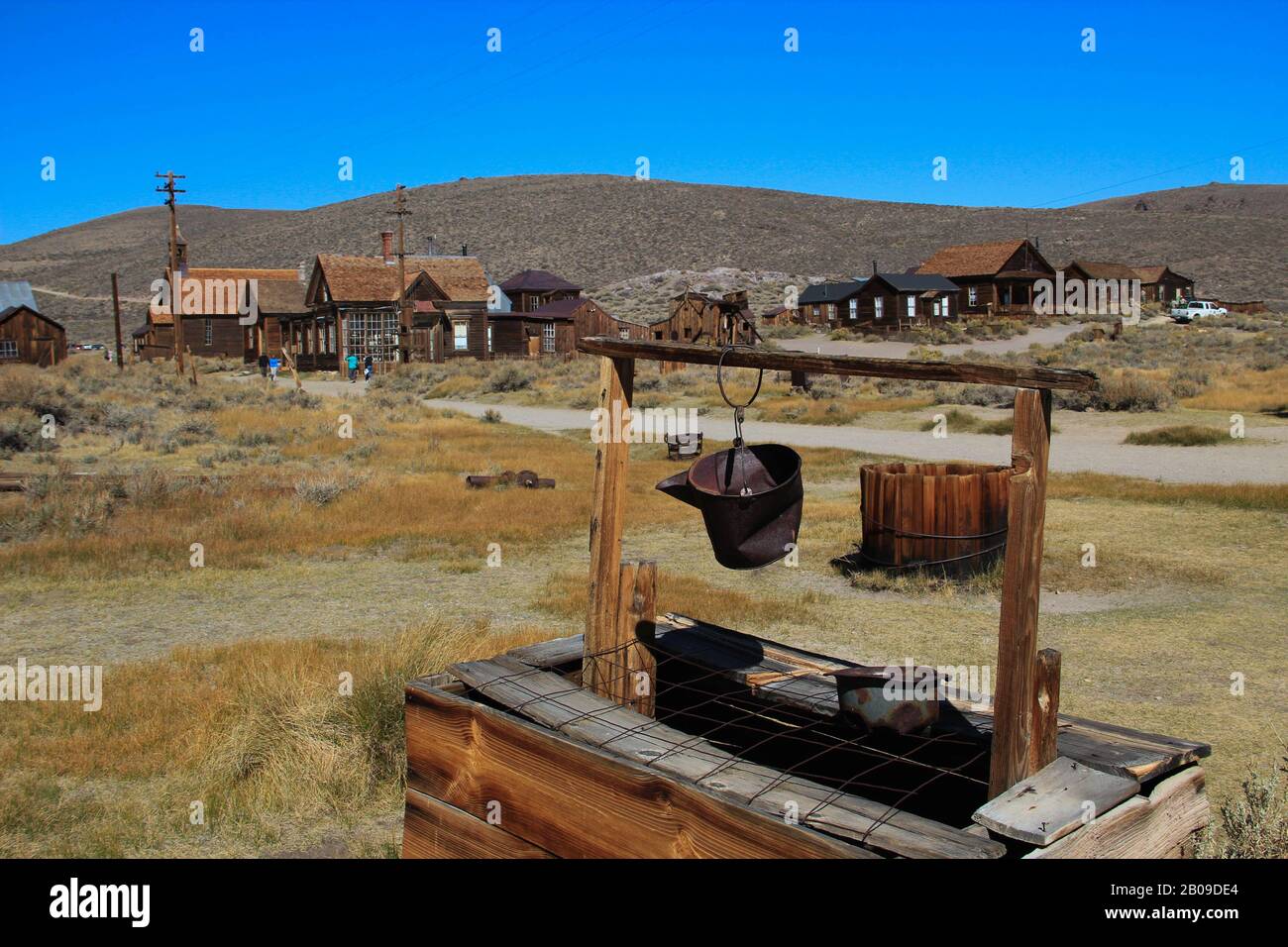 Water well in front of the abondoned gold mining town Bodie Stock Photo