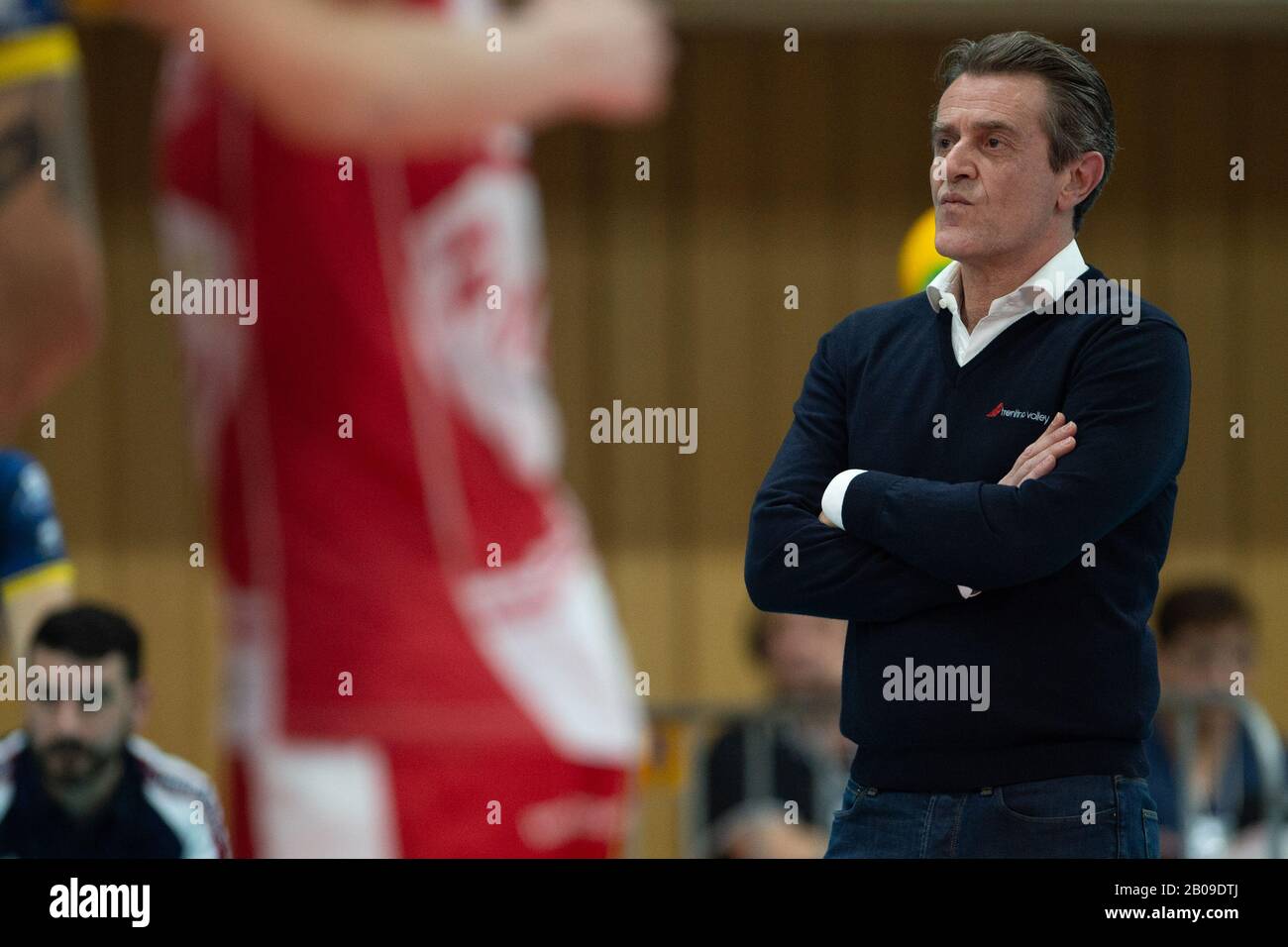 Trentino head coach Angelo Lorenzetti watches the Volleyball Championship League, 6th round, group A match VK Jihostroj Ceske Budejovice vs Trentino Itas, played in Ceske Budejovice, Czech Republic, on Wednesday, February 19, 2020. (CTK Photo/Vaclav Pancer) Stock Photo