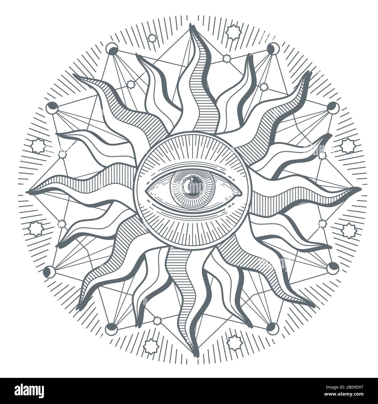 All seeing eye illuminati new world order vector freemasonry sign. Illustration of illuminati freemasonry symbol Stock Vector