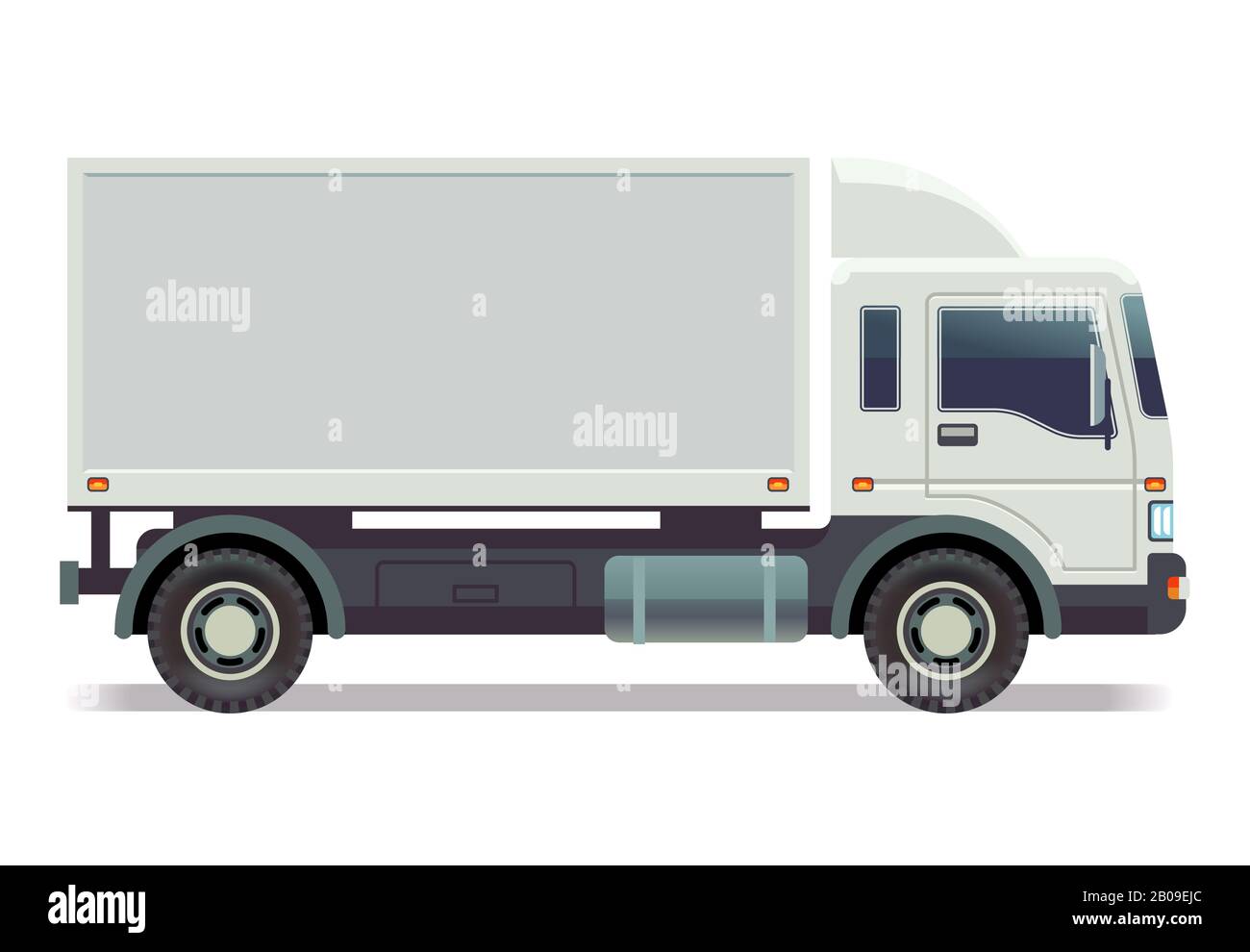 Small truck, van isolated on white vector illustration. Truck car with container, truck van for transportation Stock Vector
