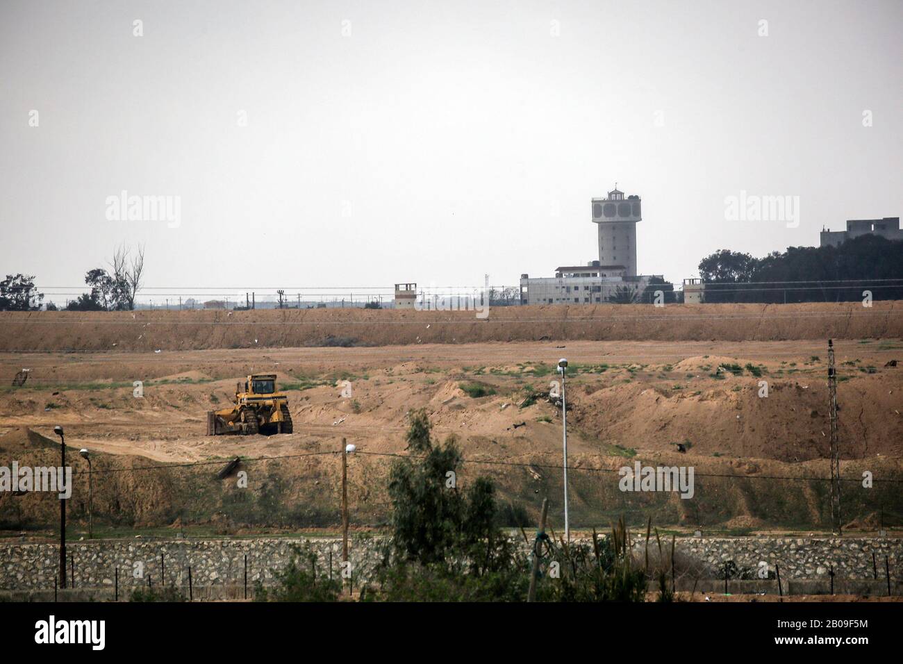 A picture taken in Gaza Strip at the border with Egypt shows the construction site of a wall on the Egyptian side of the border on Feb 19, 2020. Stock Photo
