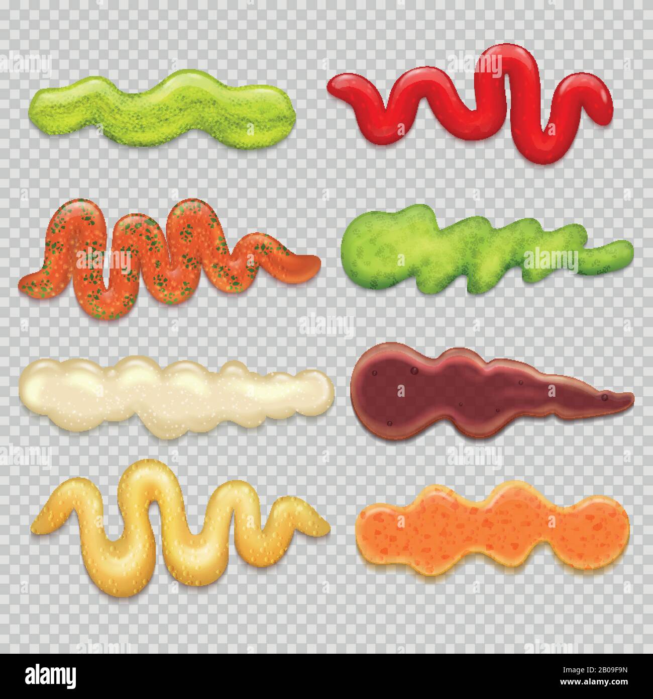Sauce stripes, mustard, ketchup, soy, cook gourmet marinade vector. Set