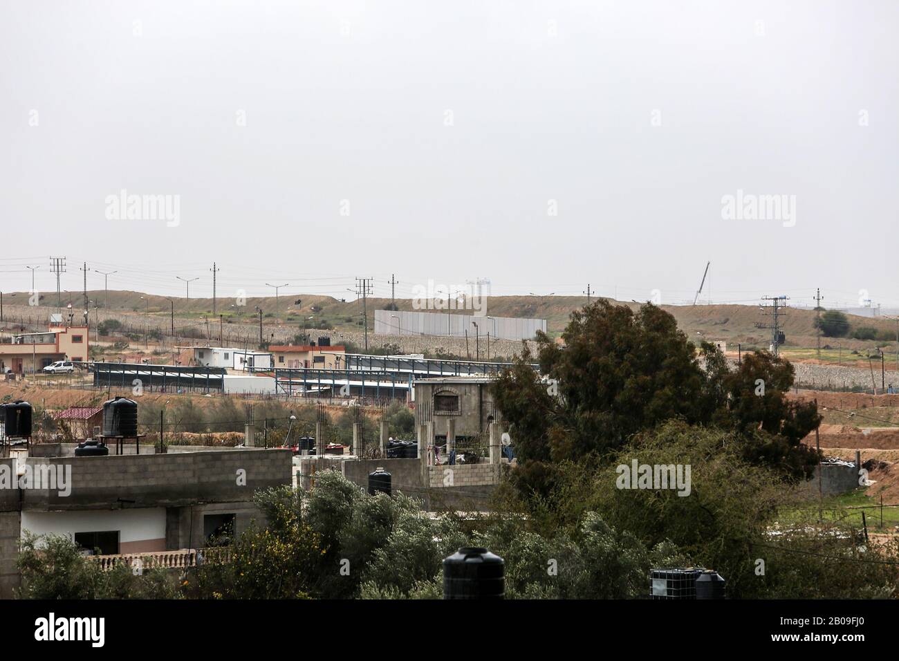 A picture taken in Gaza Strip at the border with Egypt shows the construction site of a wall on the Egyptian side of the border on Feb 19, 2020. Stock Photo