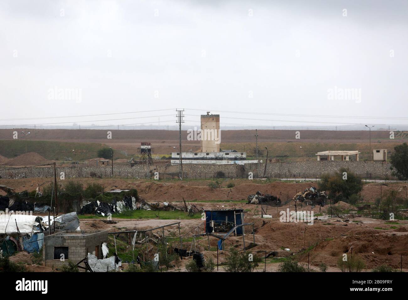 A picture taken in Gaza Strip at the border with Egypt shows the construction site of a wall on the Egyptian side of the border on Feb 19, 2020. Stock Photo