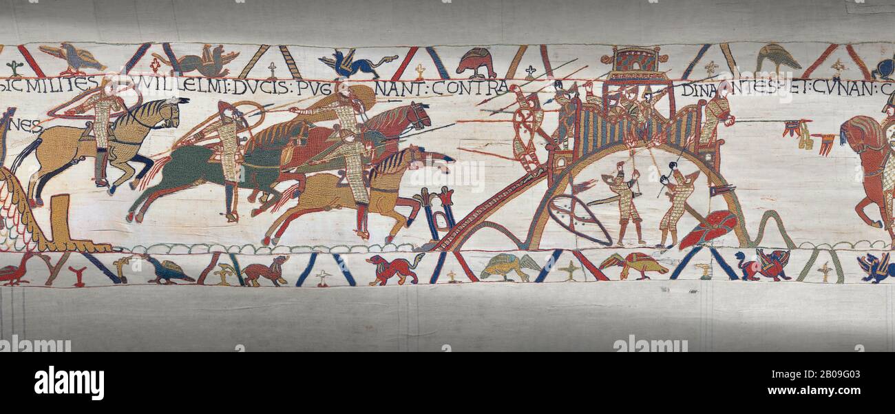 Bayeux Tapestry scene 19 :  Duke Willam and his army attack Dinan in Britany. Stock Photo