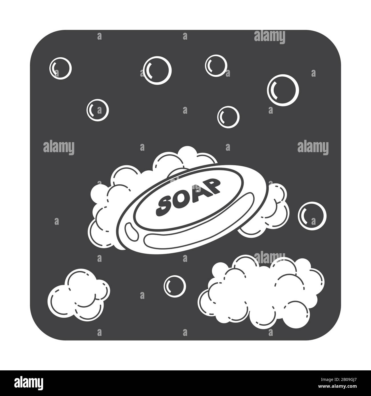 Soap bar with bubbles and foam. Hygiene in bathroom, vector