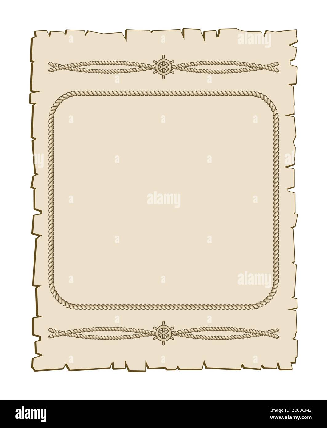 Nautical vector frame with ropes brown parchment. Vintage paper illustration Stock Vector