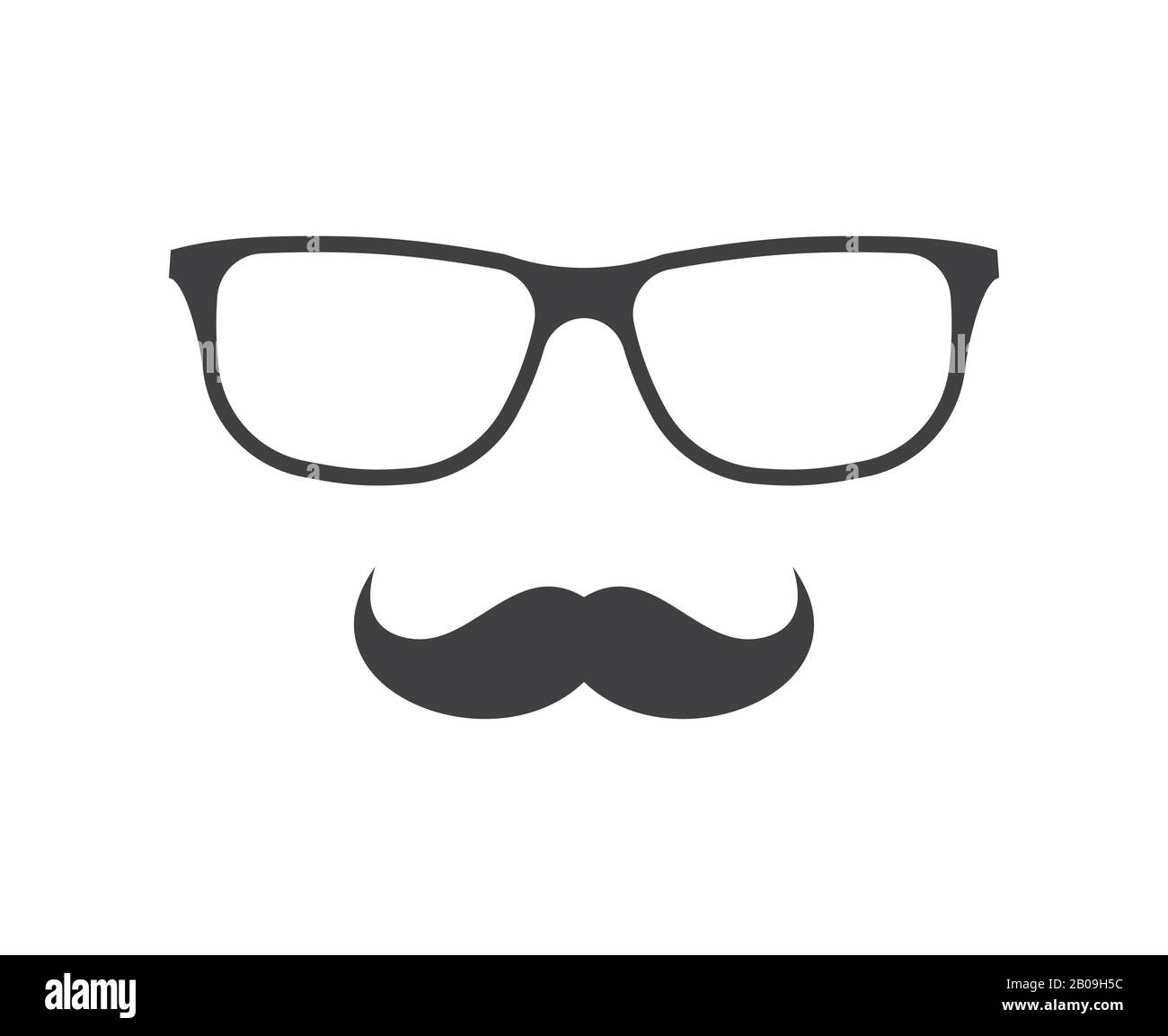 Vector glasses and mustache icon in black over white. Hipster elements illustration Stock Vector