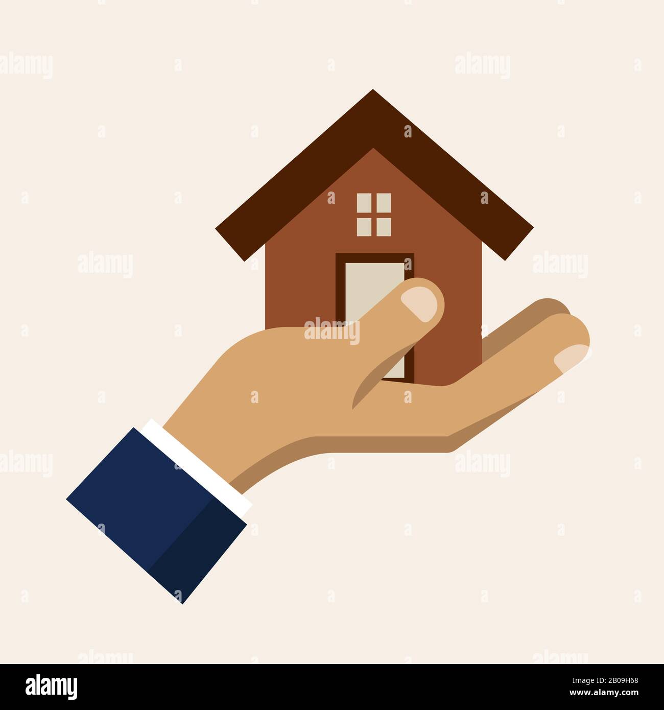 Hand holding a house, insurance service vector icon. Insurance and safety for home illustration Stock Vector