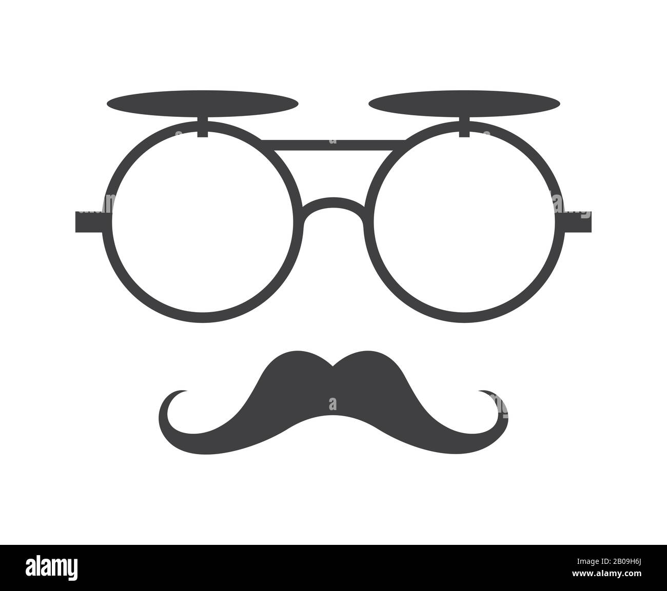 Vector glasses and mustache icon in black over white. Element hipster illustration Stock Vector
