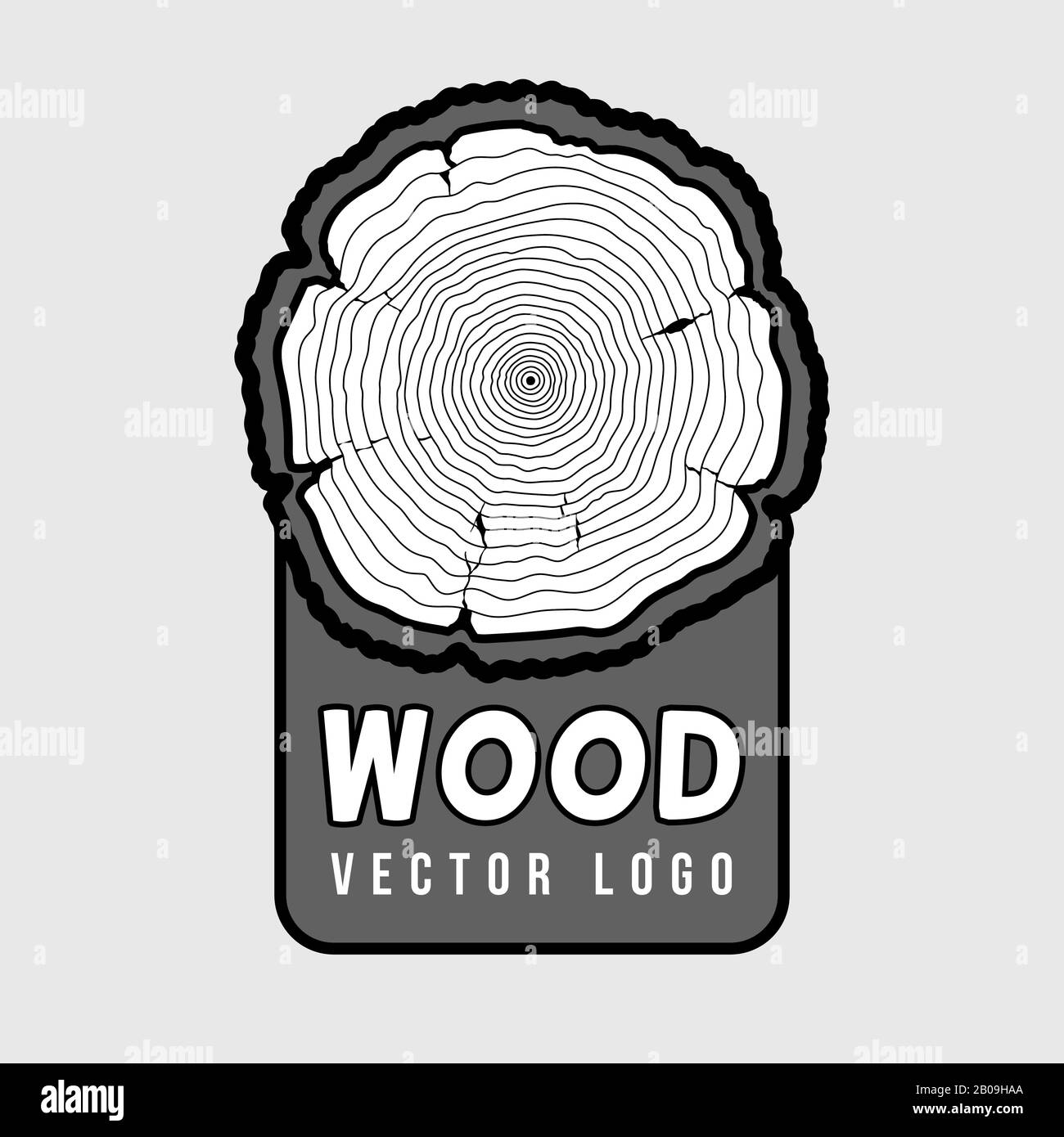 Annual tree growth rings, trunk cross section hipster vector log. Bark concentric cut design illustration Stock Vector