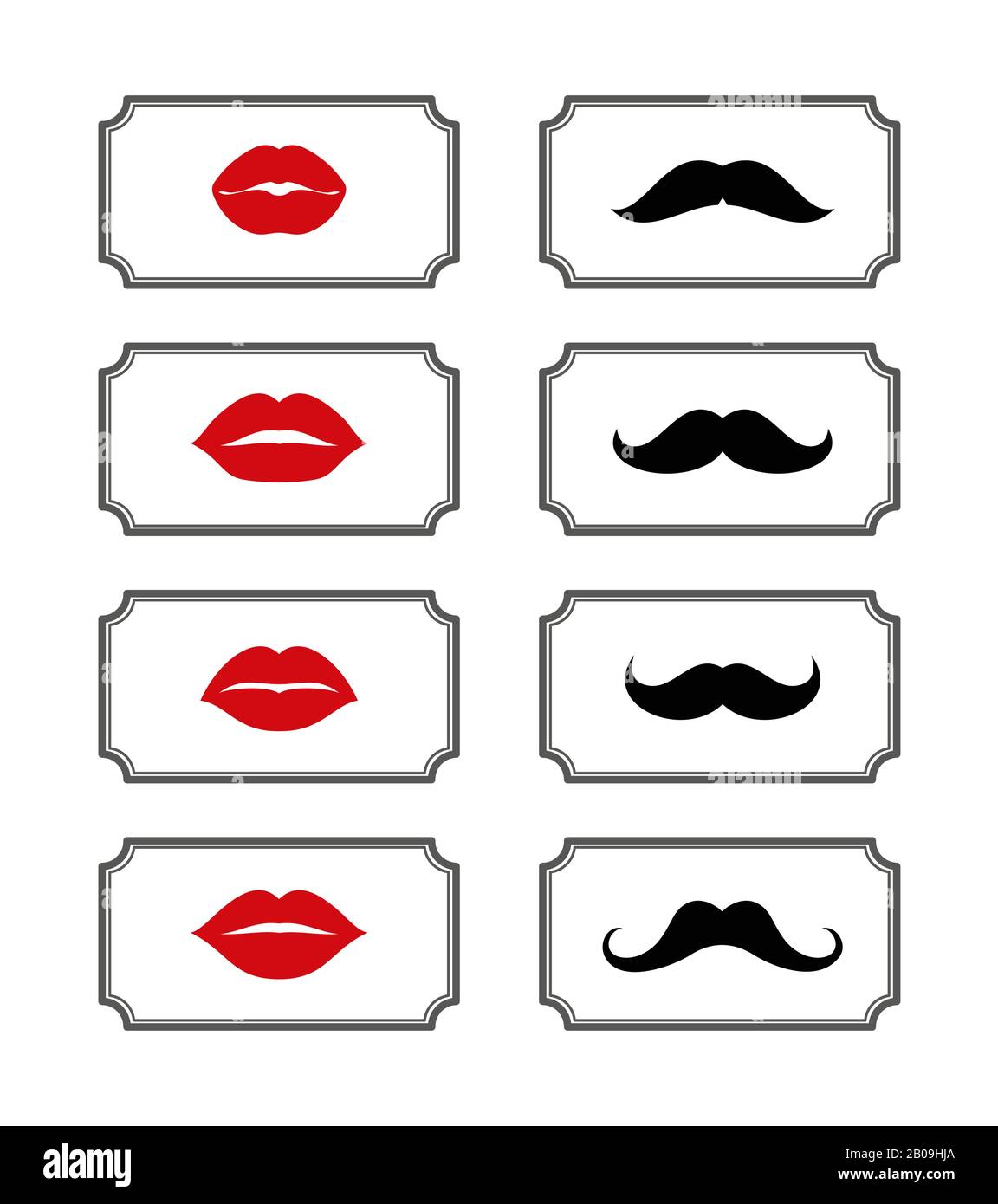 Ladies and gentlemen bathroom symbols. Vector lips and mustache. Female and male element illustration Stock Vector