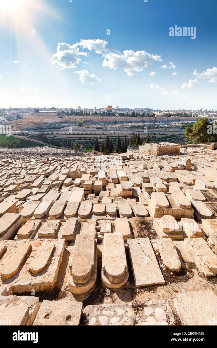 View from the Mount of Olives to Dome of the Rock and the old city of ...