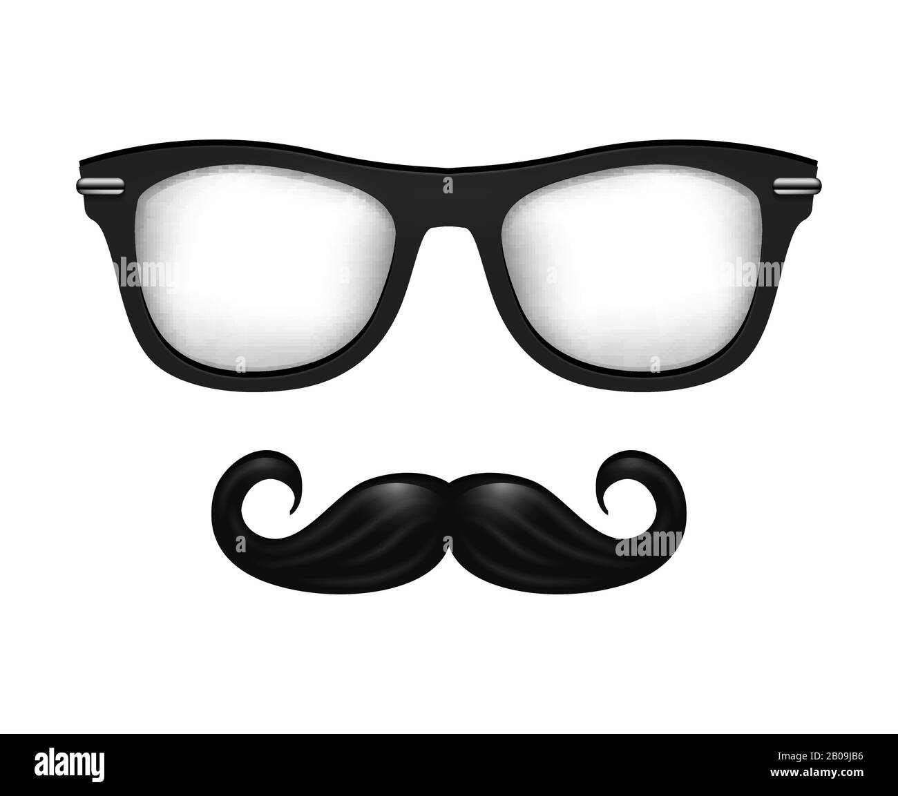 Realistic vector glasses and mustache in black white. Hipster elements illustration Stock Vector