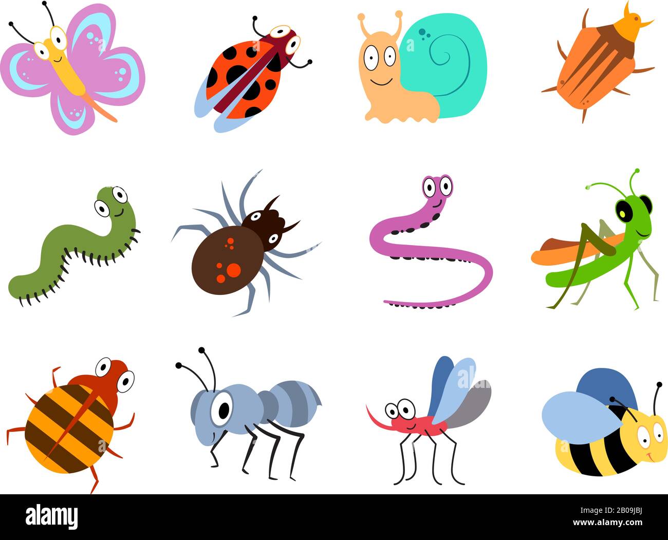 Cute and funny bugs, insects vector collection. Collection of cartoon  insects ladybug and butterfly illustration Stock Vector Image & Art - Alamy
