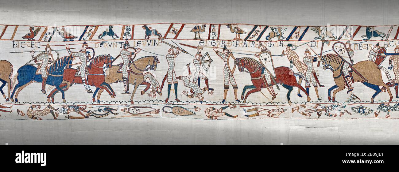Bayeux Tapestry scene 52: Harpld brother, Duke of Lewine and Byrd is ...