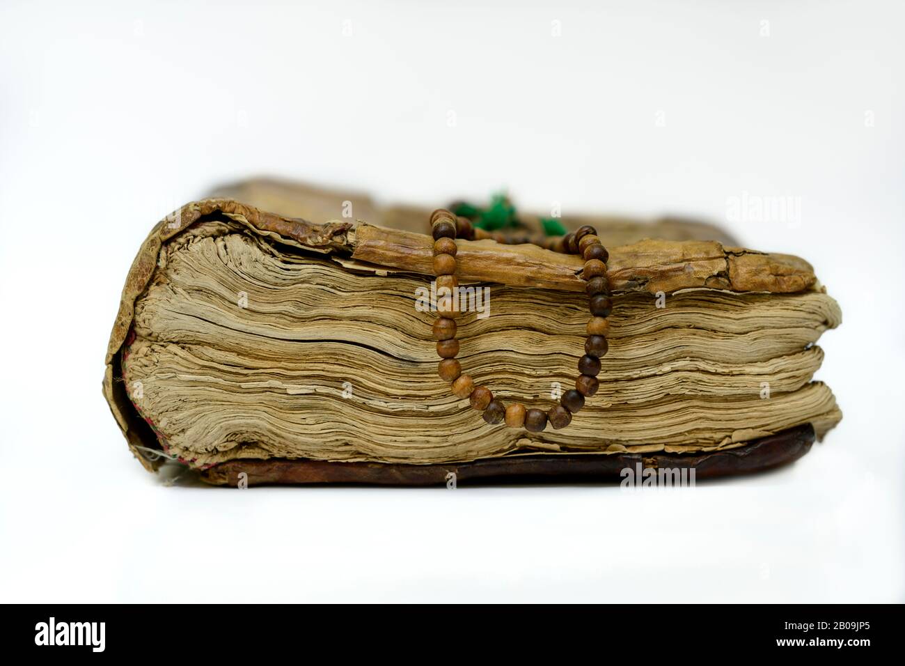 Antique old books isolated on white background. Selective focus. Stock Photo