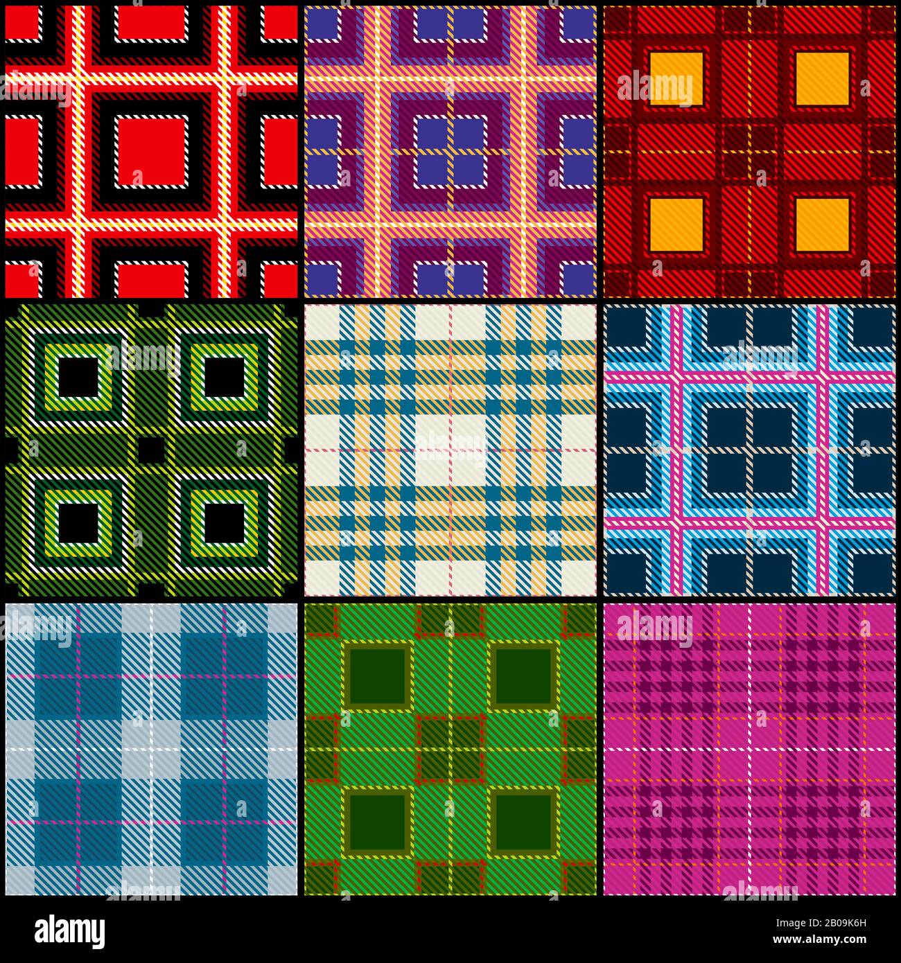 Classic tartan, british traditional stripe, plaid vector seamless patterns set. Texture classic checkered cloth, illustration of fashion textile scottish checkered Stock Vector