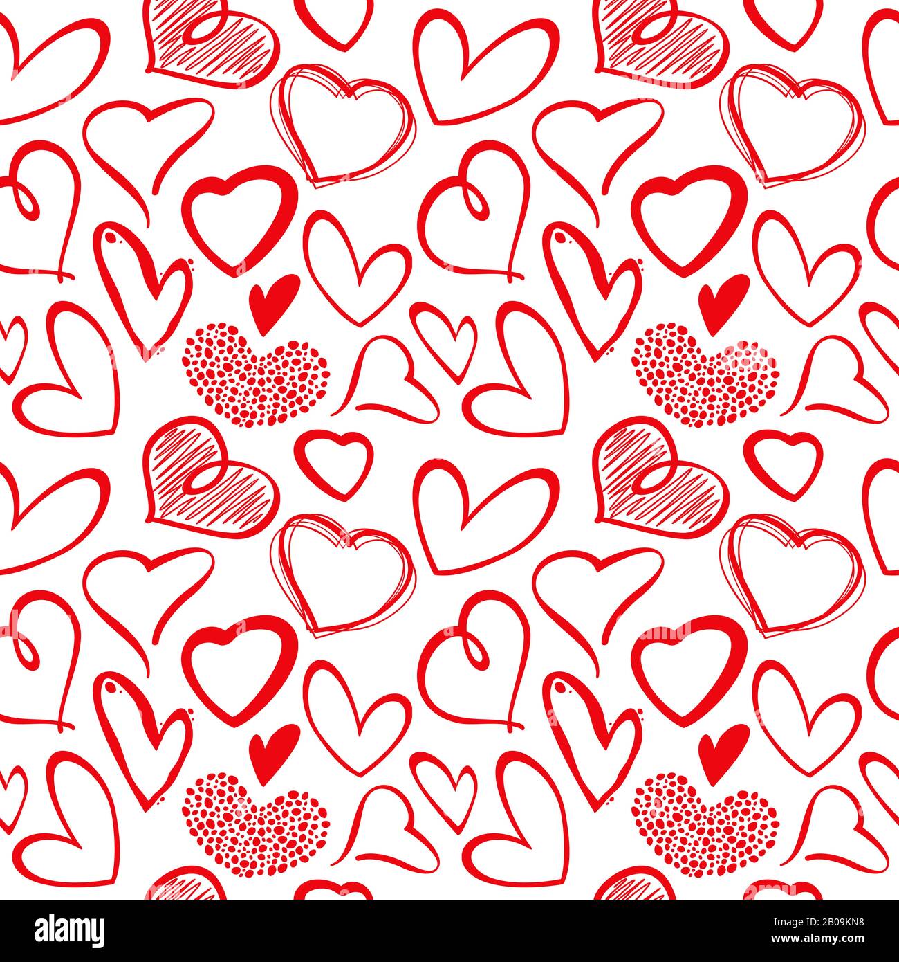 Love heart seamless vector pattern. Seamless vintage background with sketch hearts, illustration of artistic drawing heart Stock Vector