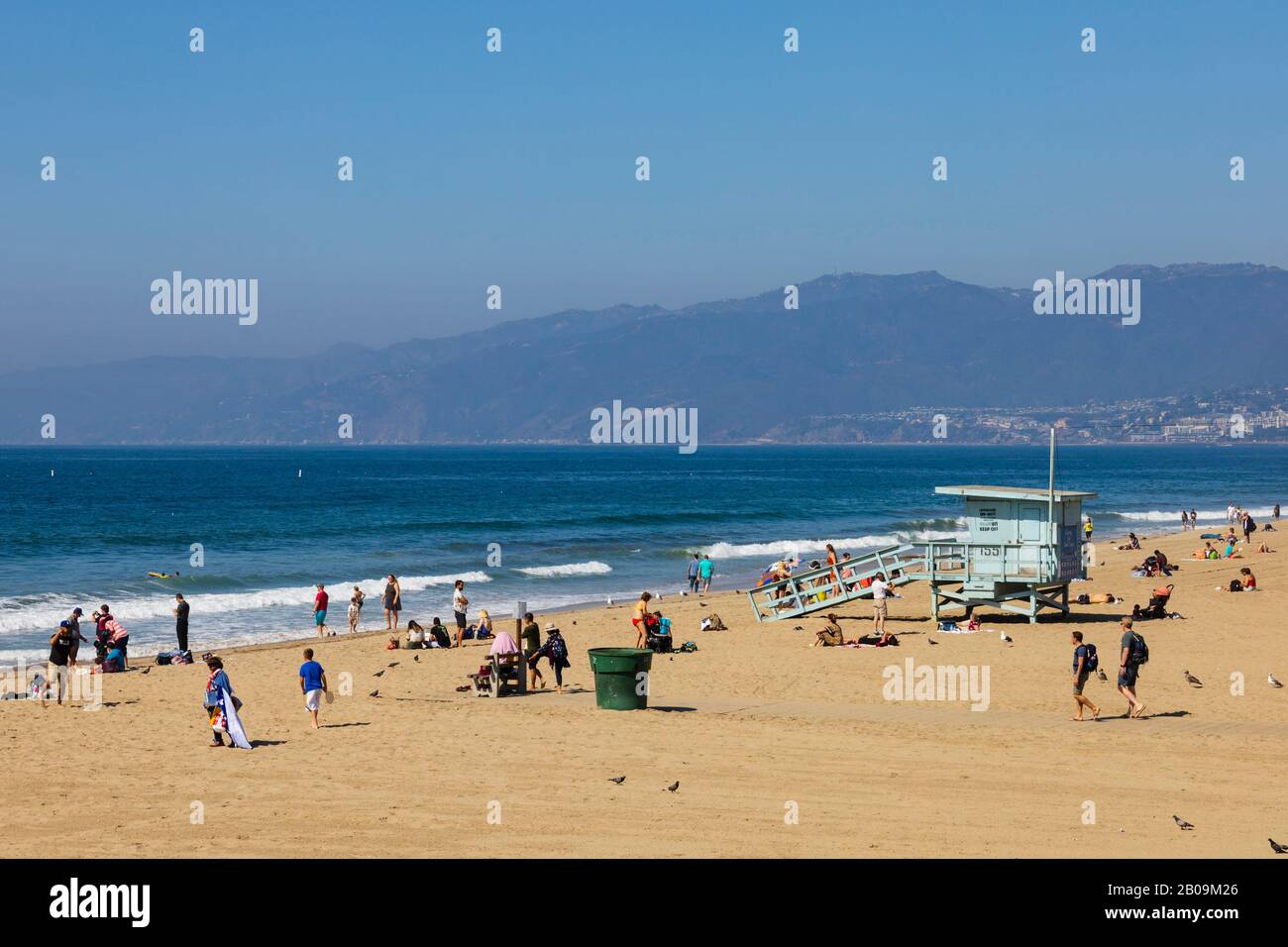 Tourists on Santa Monica beach, Los Angeles, California, United States of America Stock Photo