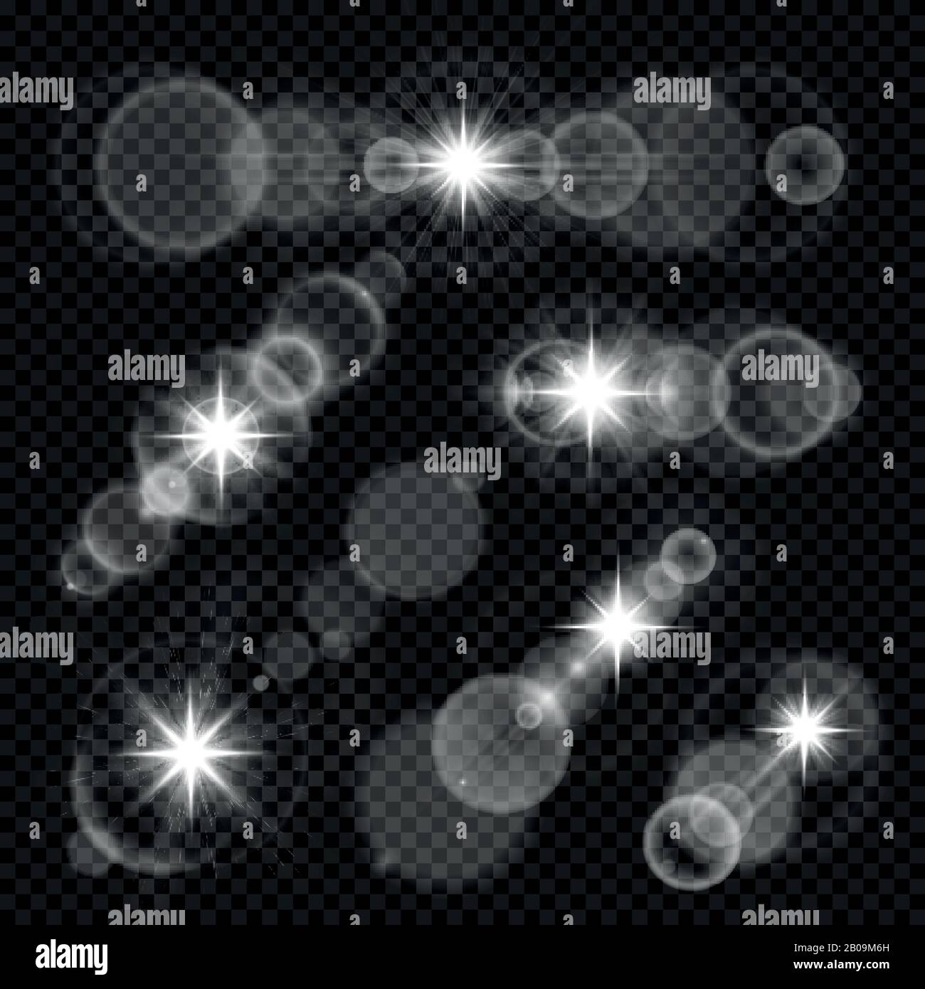 Camera lens flares star lights and glow vector set. Lens lights