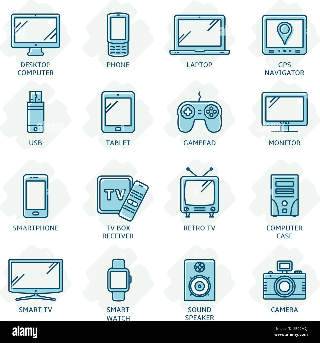 Responsive design related color line icons. Modern technology devices