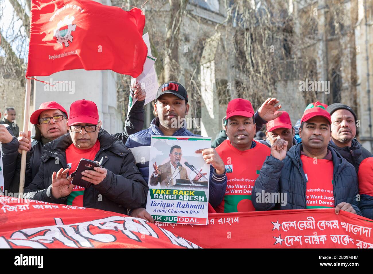 Protesters from Bangladesh Nationalist Party and Jatiyatabadi Jubo Dal youth wing, Bangladeshi protest in Westminster, London, UK Stock Photo