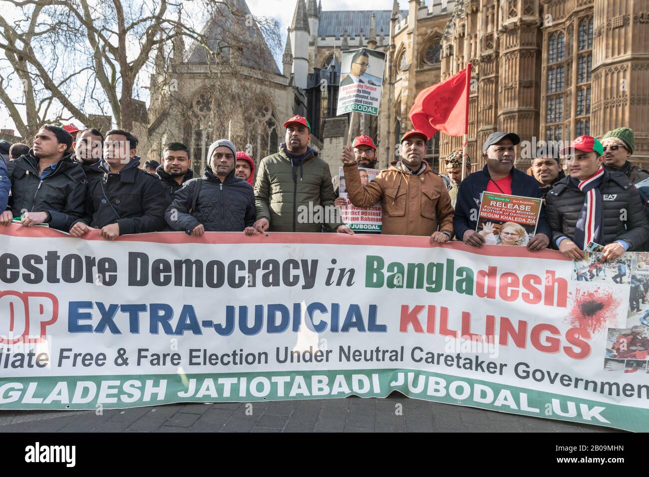 Protesters from Bangladesh Nationalist Party and Jatiyatabadi Jubo Dal youth wing, protest in Westminster, London, UK Stock Photo