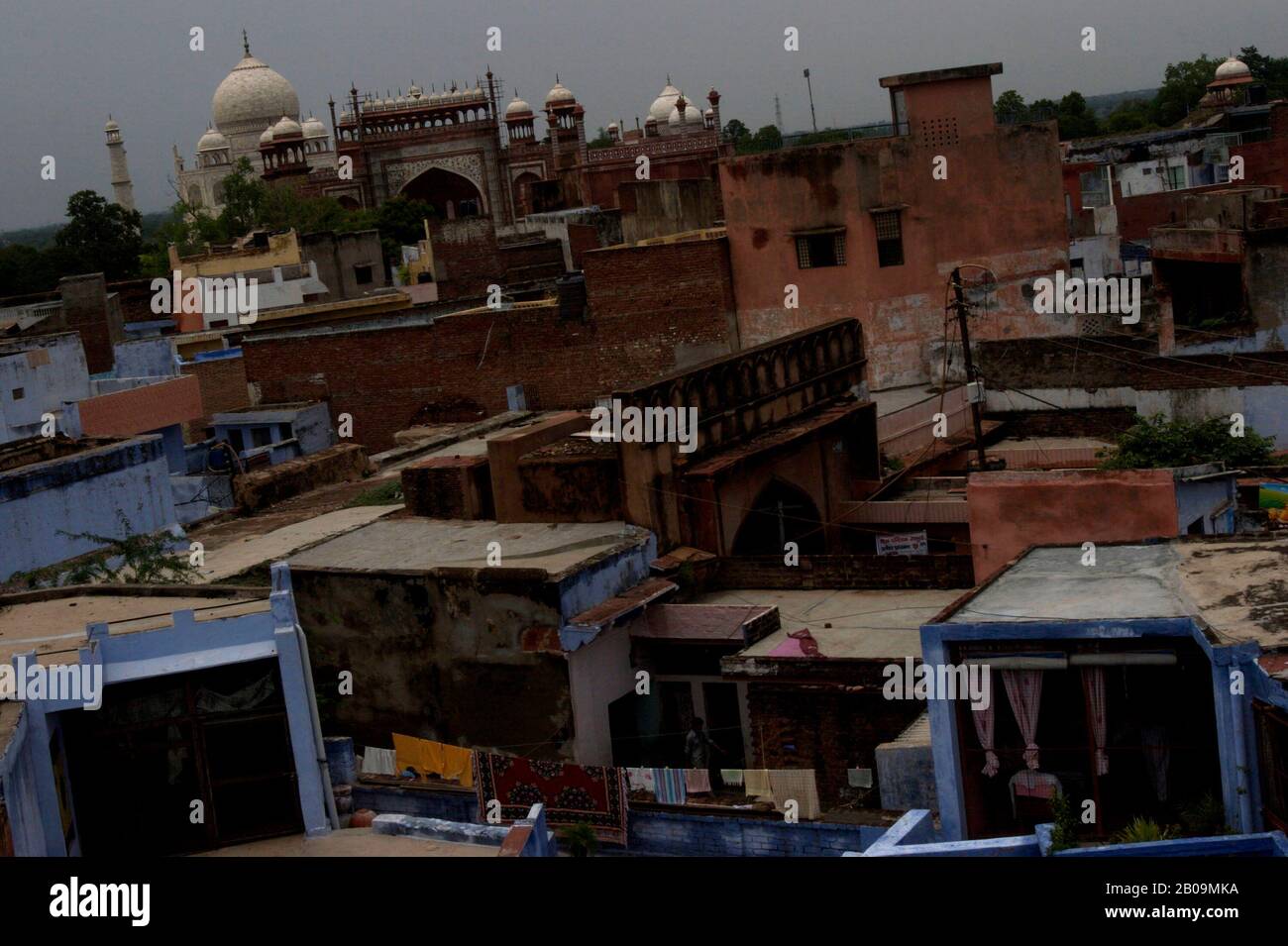 Modern houses around the Taj Mahal at Agra, India. July 12, 2007. The