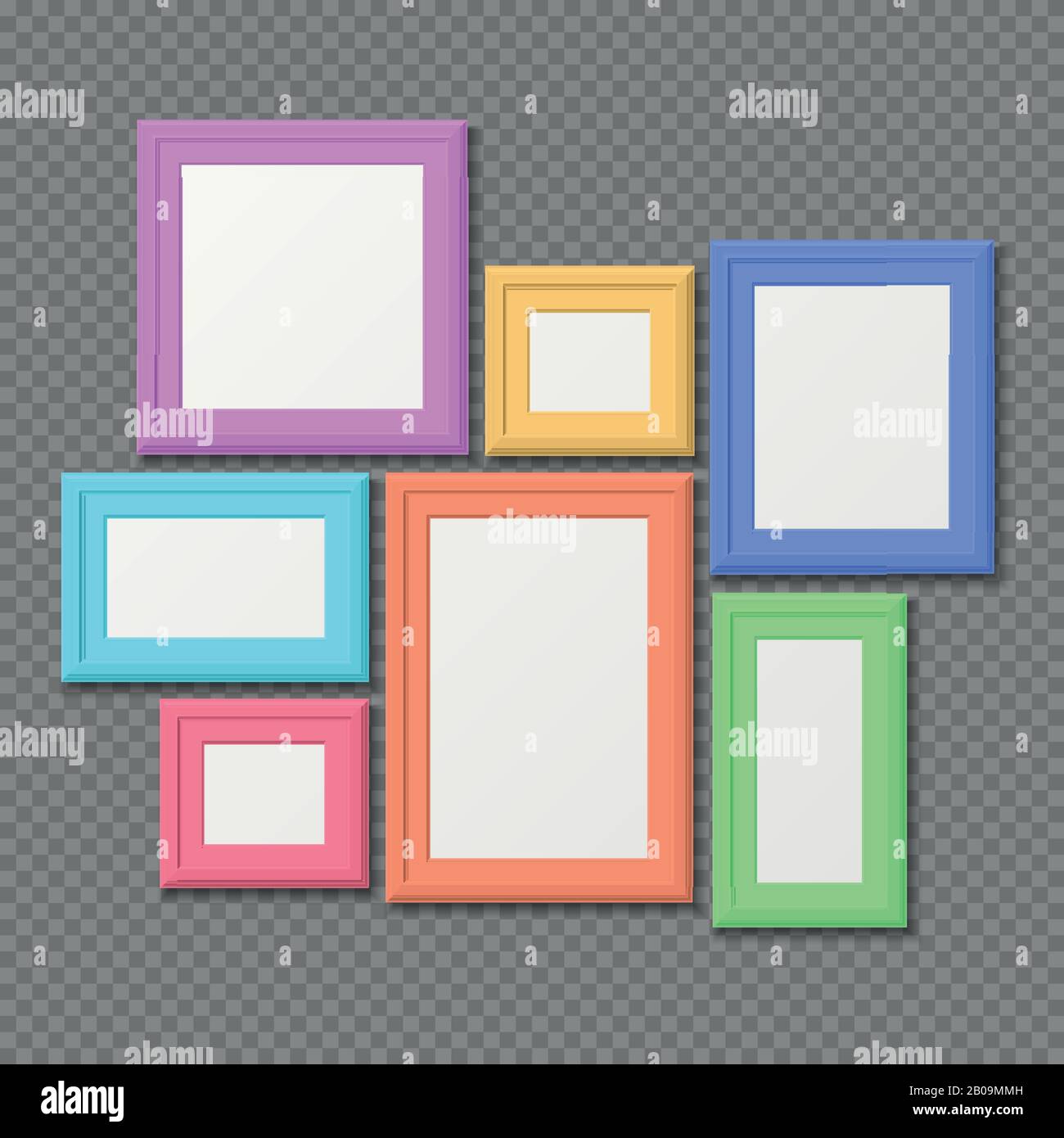 Color rectangle portrait wall frames vector set. Color photo frame