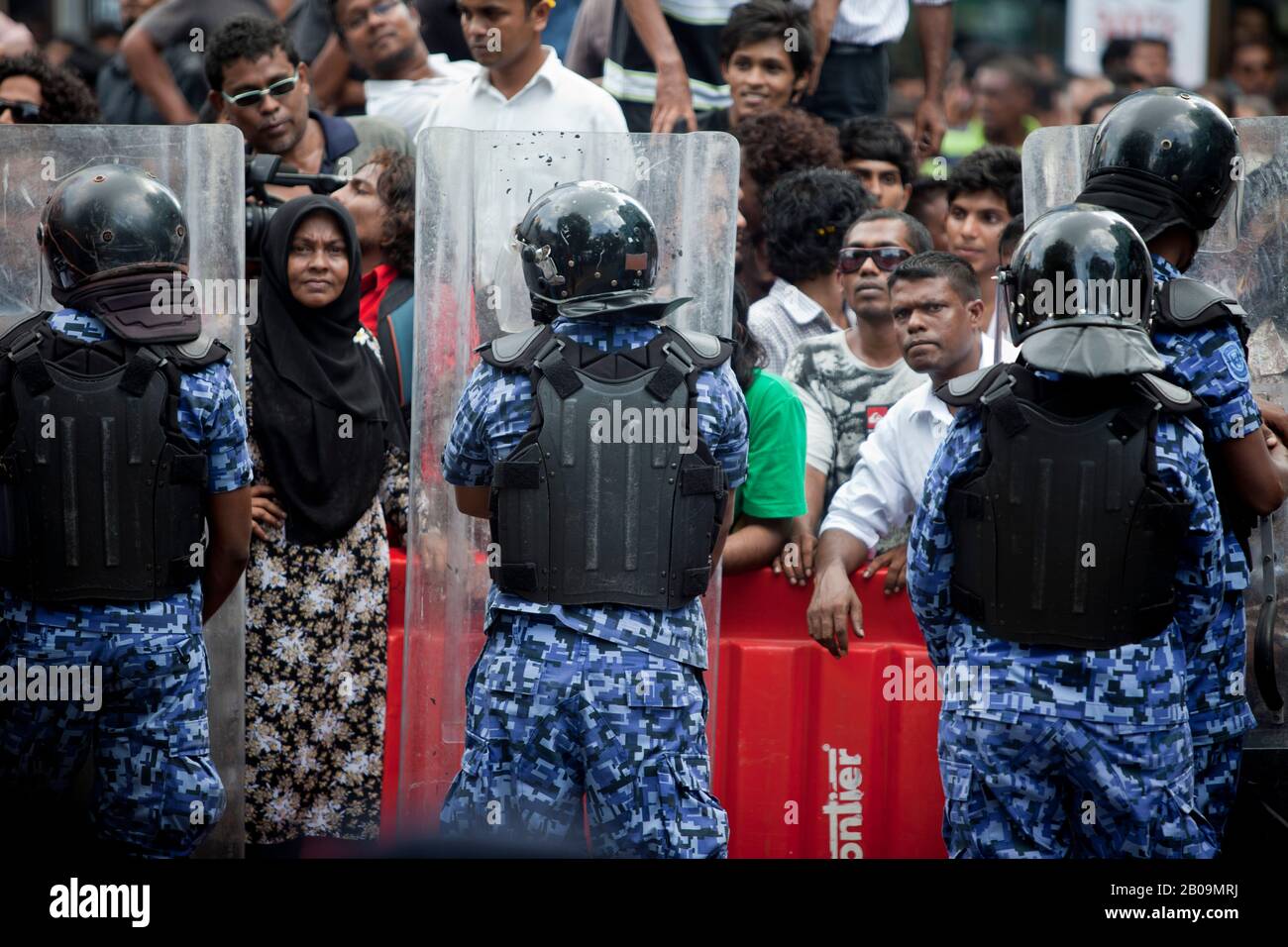 Protest in Maldives. This was against the removal of former Maldives President Mohamed Nasheed from office. Stock Photo