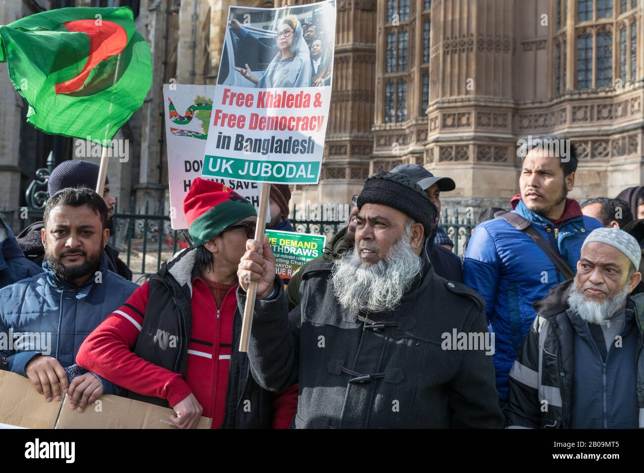 Protesters from Bangladesh Nationalist Party and Jatiyatabadi Jubo Dal youth wing, Bangladeshi protest in Westminster, London, UK Stock Photo