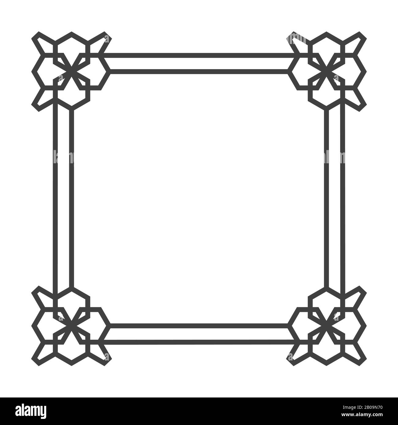 Square asian vector retro frame in black and white. Illustration of ornament Stock Vector