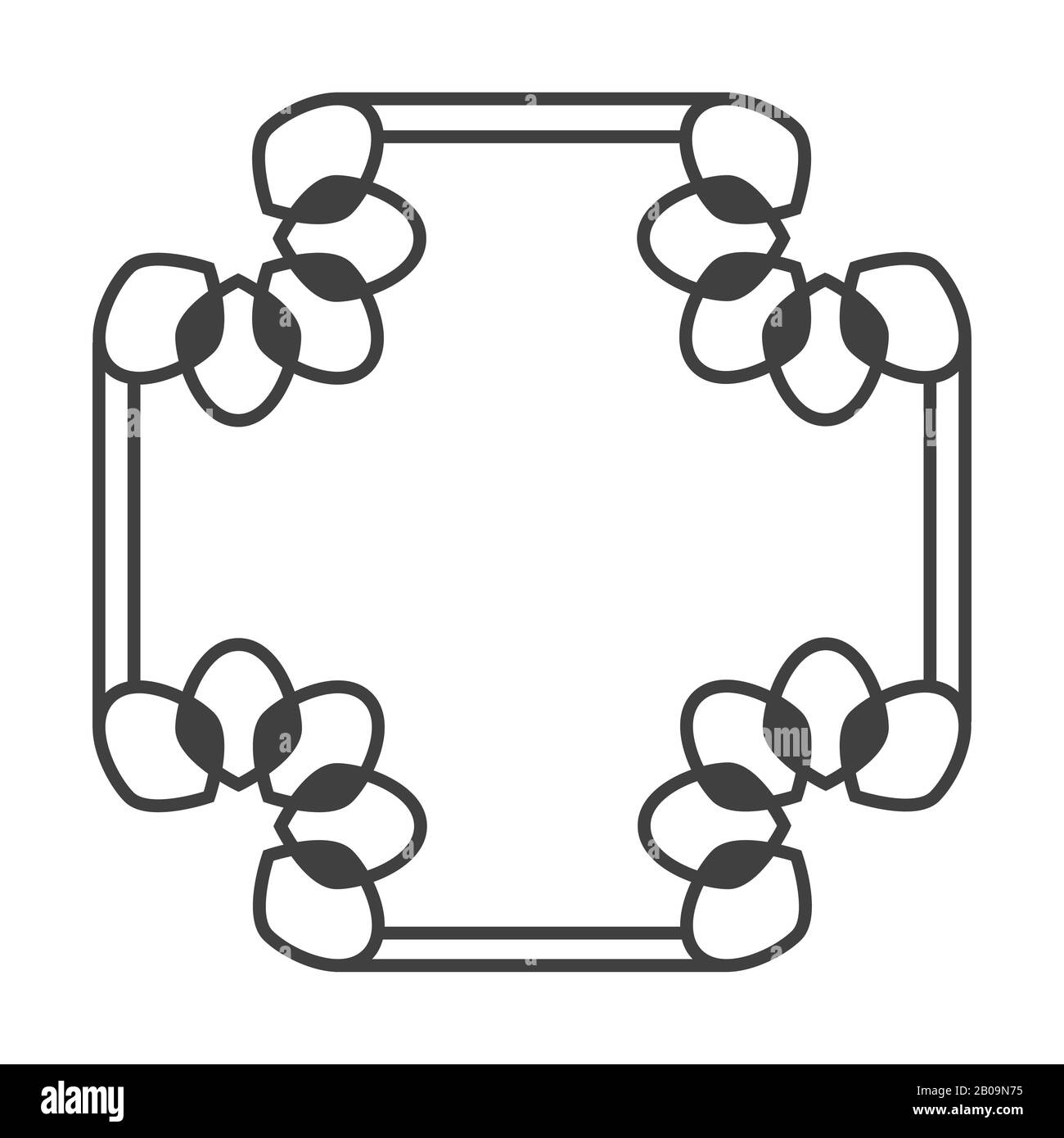 Square asian vector retro frame in black and white with floral elements illustration Stock Vector