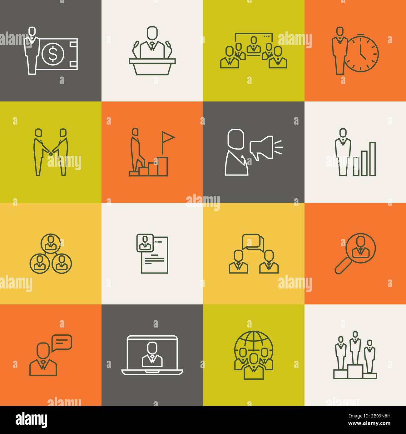 Business people team relationship, human management thin line. Vector illustration Stock Vector