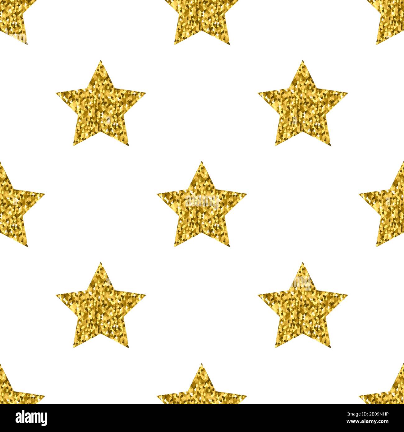 Vector Golden Glitter Stars White Seamless Pattern Background With