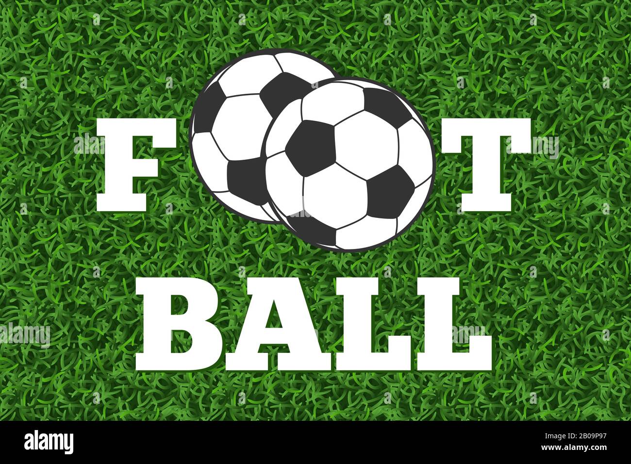 Football letters and ball green grass field vector illustration. Sport soccer banner Stock Vector