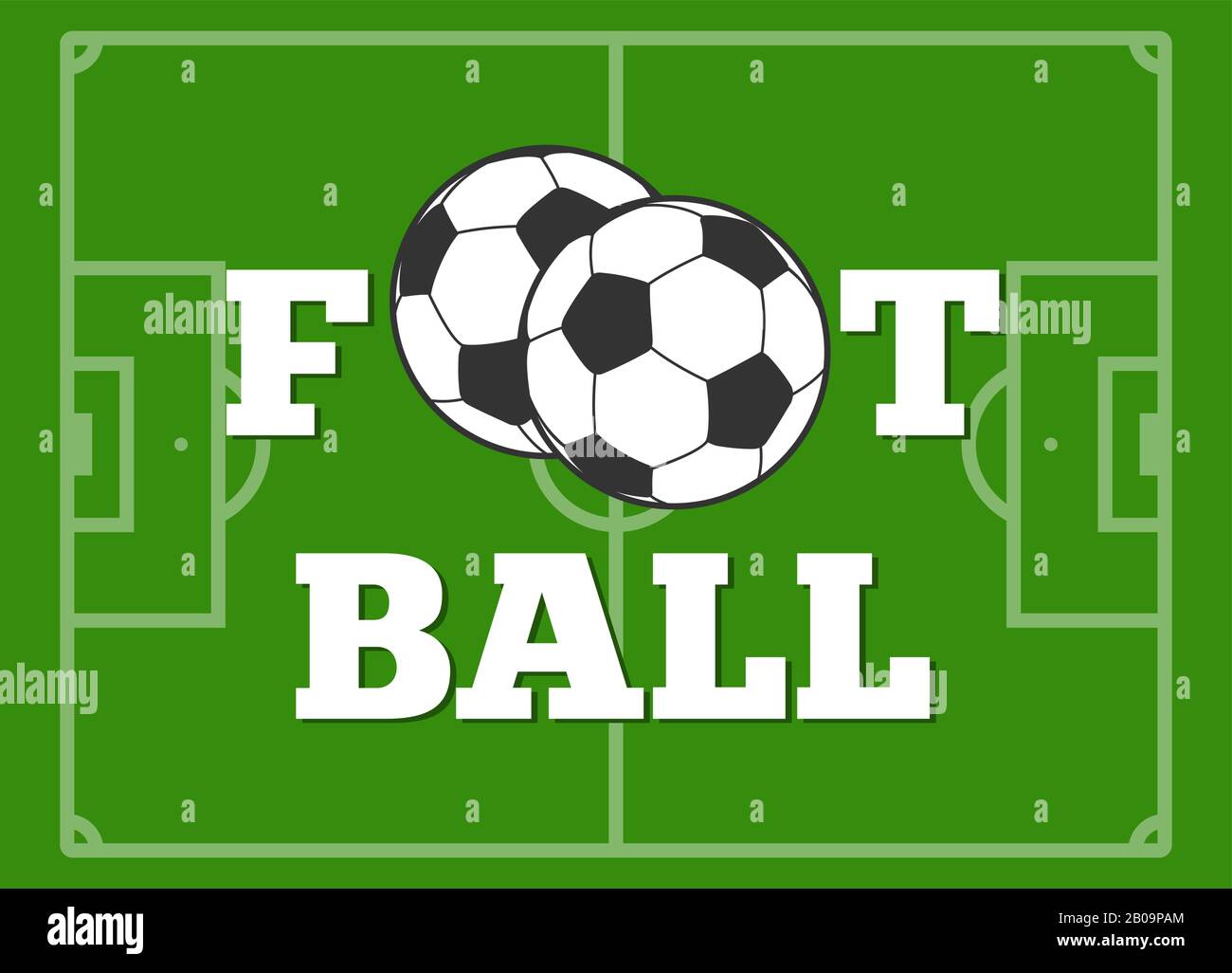 Football letters and ball green field vector illustration. Team of game soccer Stock Vector