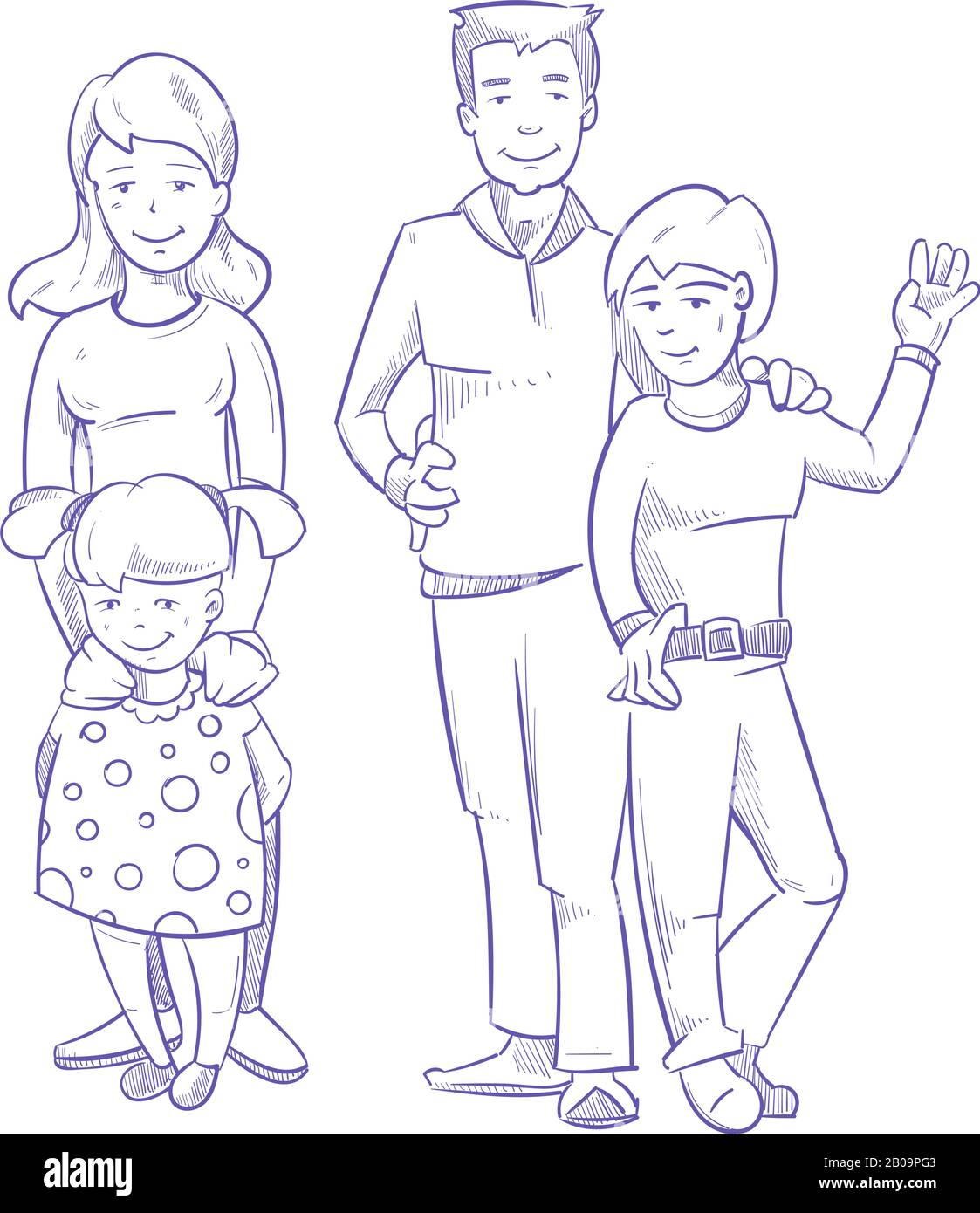 Happy family with young children hand drawn doodle vector illustration  Sketch drawing family isolated on white background young family with son  and daughter Stock Vector Image  Art  Alamy